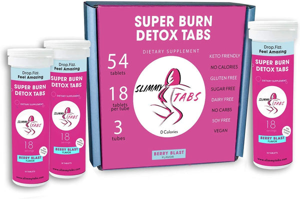 Slimmy Tabs Super Fat Burning "BURN" Dissolvable Tablets - Natural Ingredients, Keto Friendly, No Calories, Gluten and Sugar Free, Vegan, Boosts Energy & Tastes Delicious! - 54 Tablets (Berry Blast Flavor)