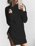 Turtle Neck Split Women's Sweater Dress