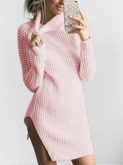 Turtle Neck Split Women's Sweater Dress