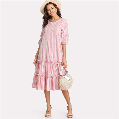 Flounce Casual Frill Embellished Swing Dress - waistshaper