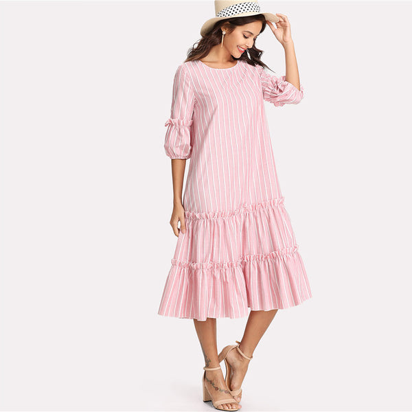 Flounce Casual Frill Embellished Swing Dress - waistshaper