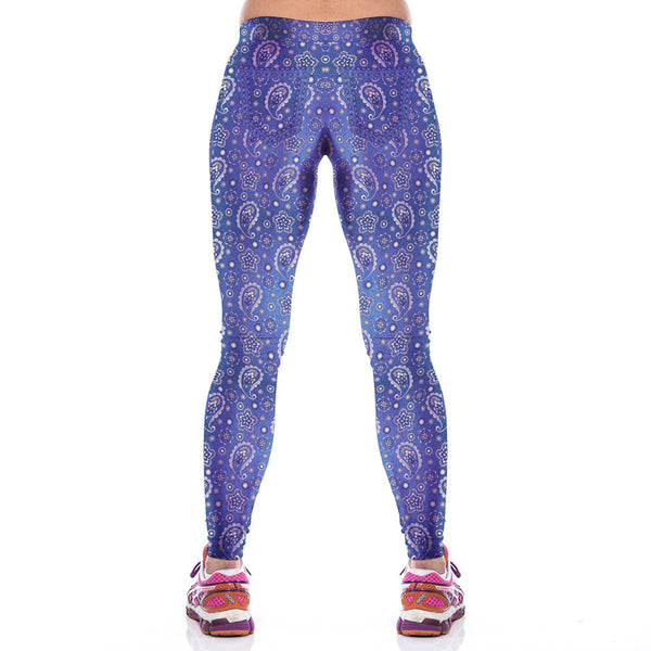 Lady Blue Floral Fitness Yoga Leggings - waistshaper