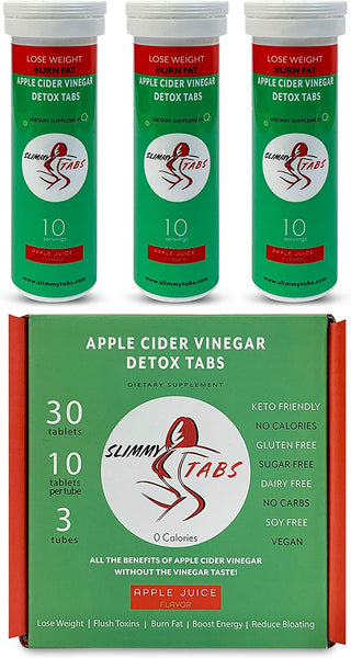 Worlds First Apple Cider Vinegar Detox and Weight Loss Effervescent Tablets by SlimmyTabs - Natural Ingredients, Organic, Vegan, Gluten-Free, Unfiltered with The Mother Tablets | Apple Juice Flavor