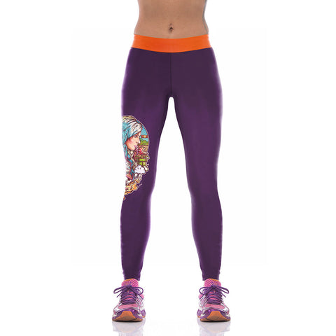 Newly Ladies Purple Printed Gym Leggings - waistshaper