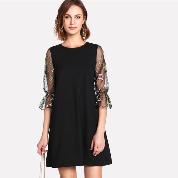 Round Neck Flare Sleeve Casual Dress - waistshaper