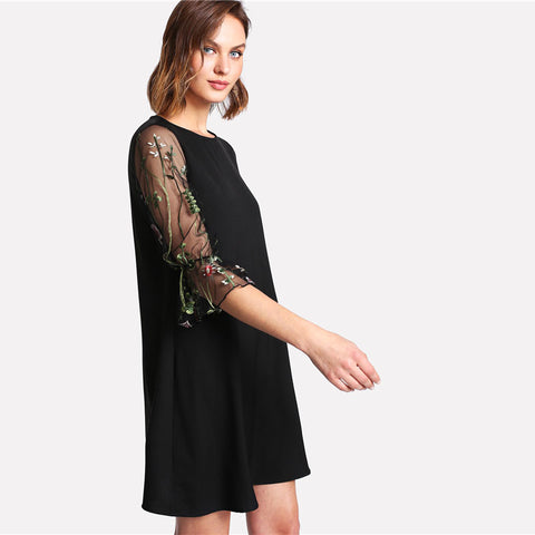 Round Neck Flare Sleeve Casual Dress - waistshaper