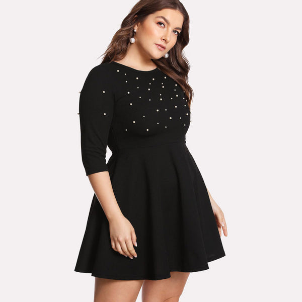 Women Pearl Beading Fit & Flare Casual Dress