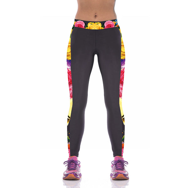 Rose Printed Seam Tight Yoga Leggings - waistshaper