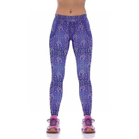 Lady Blue Floral Fitness Yoga Leggings - waistshaper